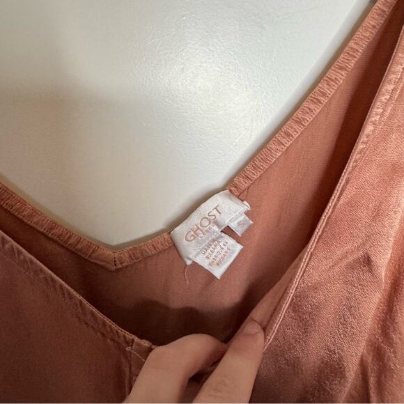 Anthropologie Ghost London Aletta Dress Sedona Pink Satin Button Down Maxi Small - Picture 3 of 6